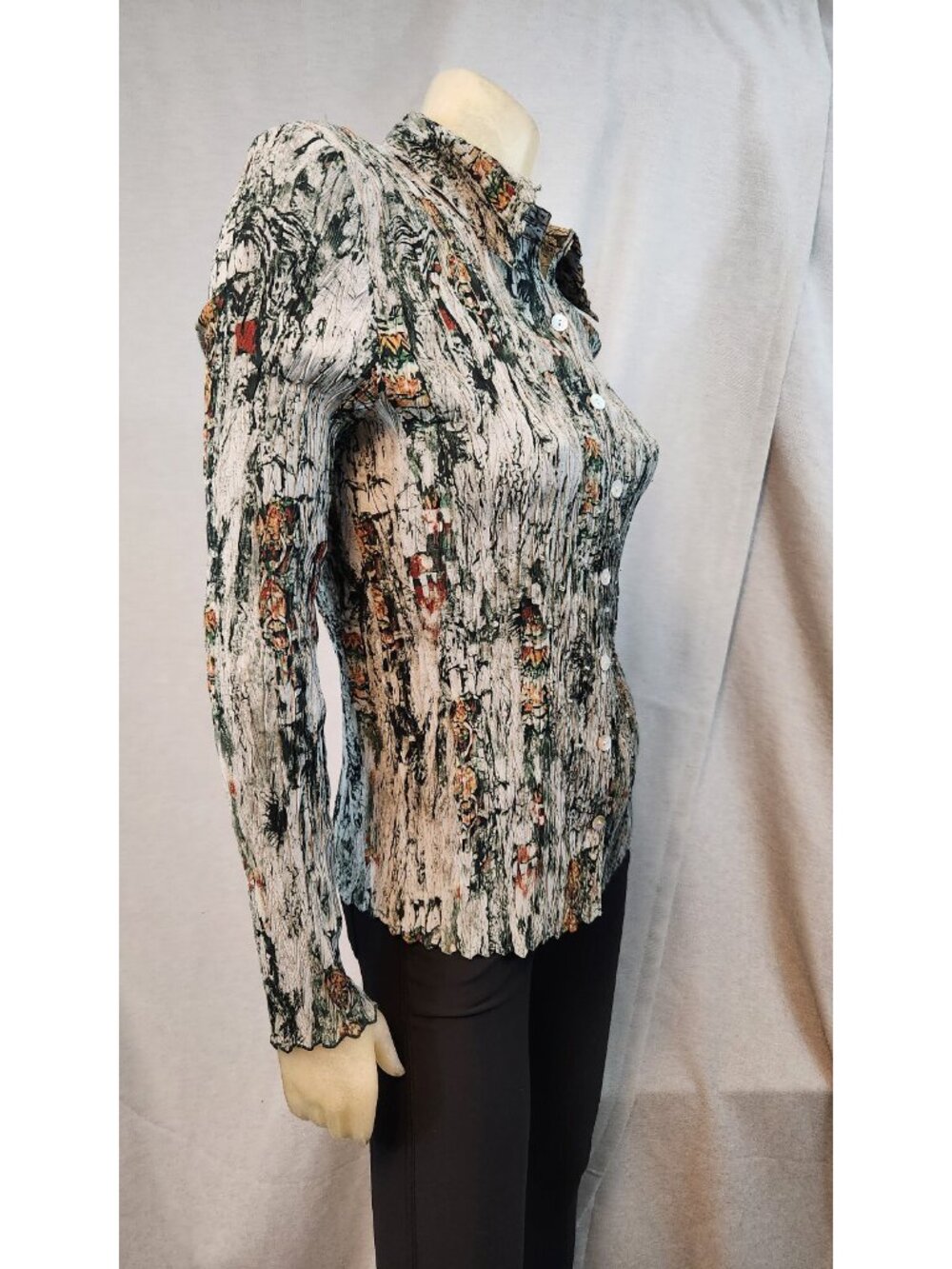 Naomi Gray Green Sequin Collared Long Slv Top Shirt Blouse Womens USED MEDIUM - Picture 3 of 6